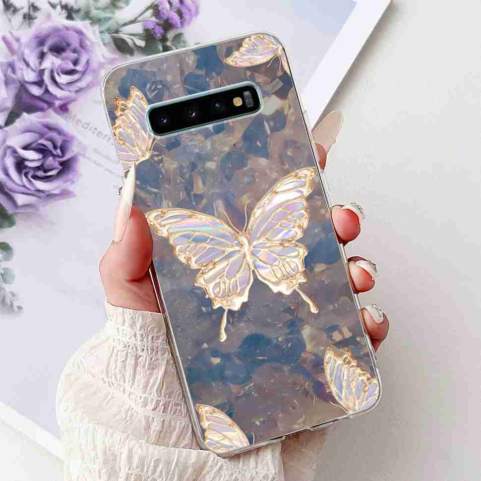 For Samsung Galaxy S10+ Case Fashion Design Soft Silicone TPU Back Cover For Samsung s10+ S10 Plus Butterfly Rose Phone Shell