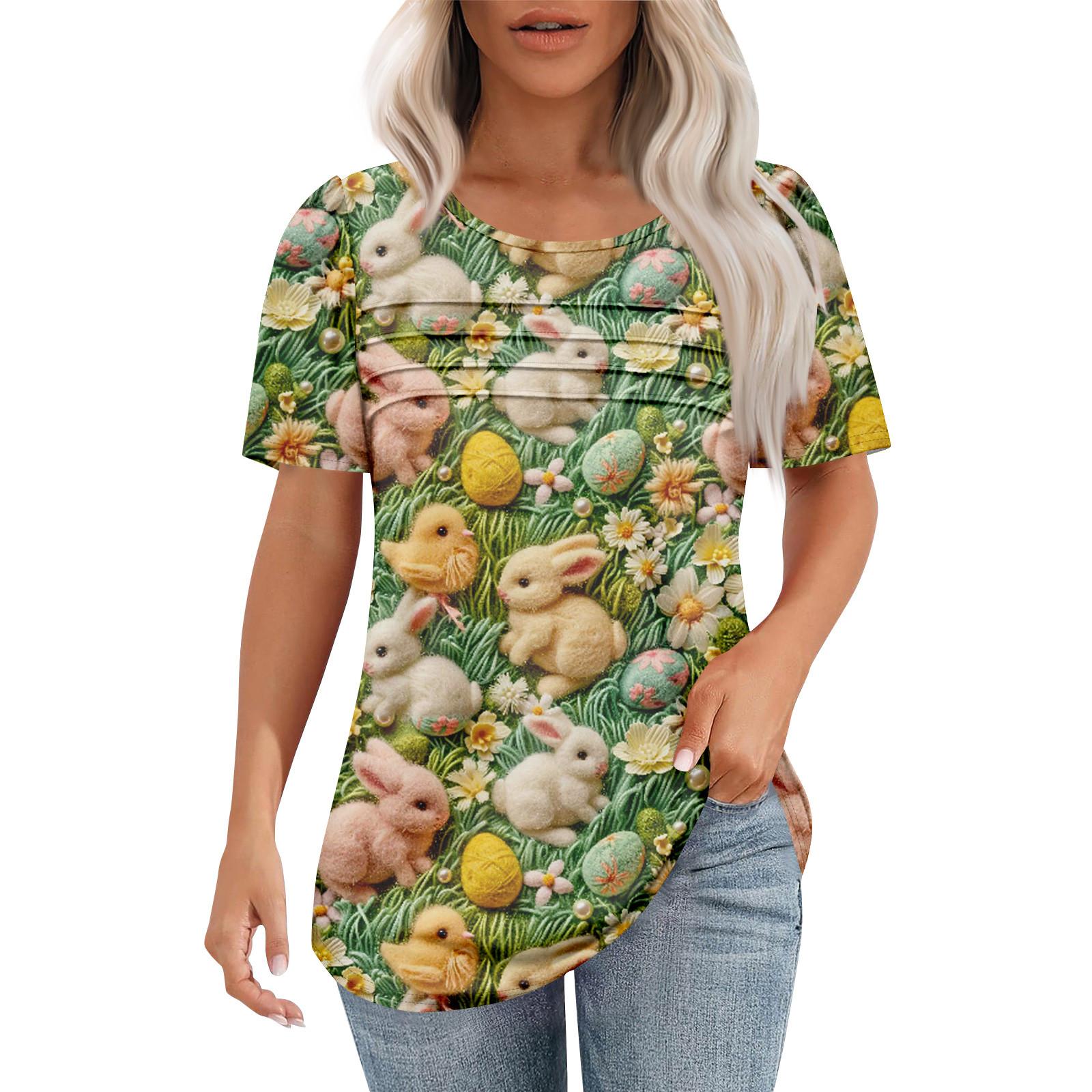 

Женская модная рубашка с круглым вырезом и короткими рукавами в складку L армия зеленый