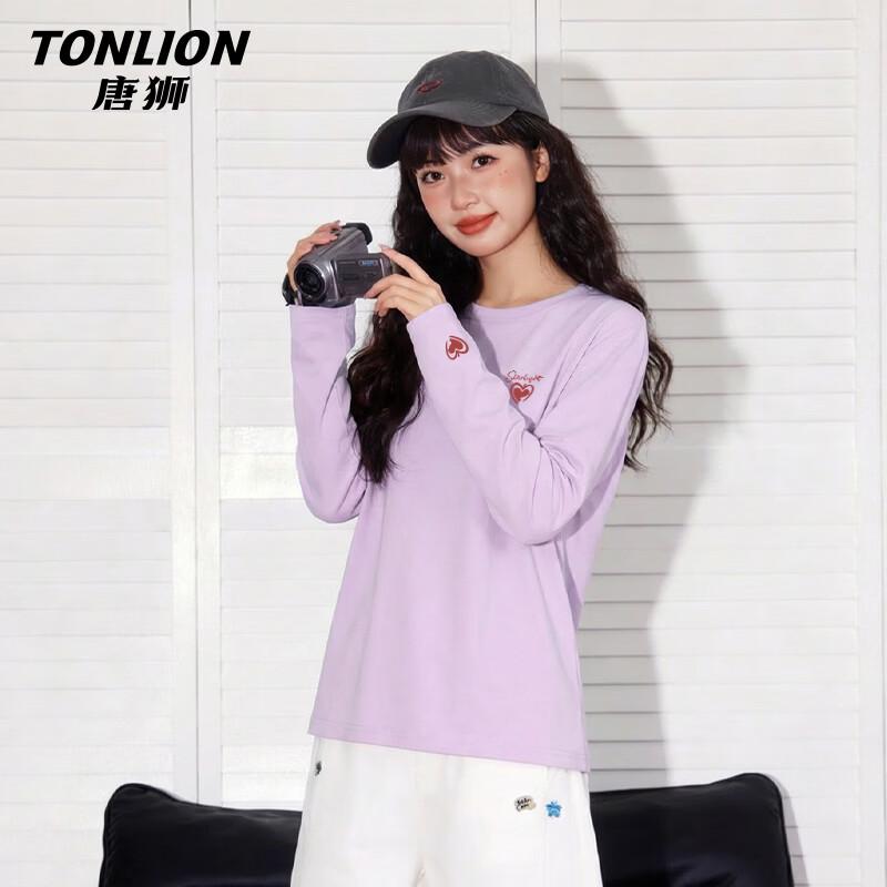 

TonLion Women s 100% Cotton Loose Fit Heart Print Long Sleeve T-Shirt S