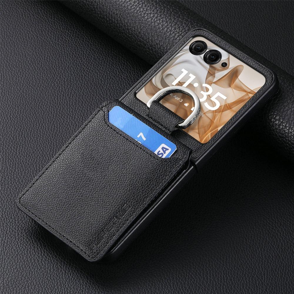 

Чехол для телефона с кольцом для пальца, держателем для карт, сумкой для Motorola Razr 50 Ultra, кошелек Mooto Razr 40, защитный чехол из искусственной кожи Moto Razr 40 Ultra чёрный