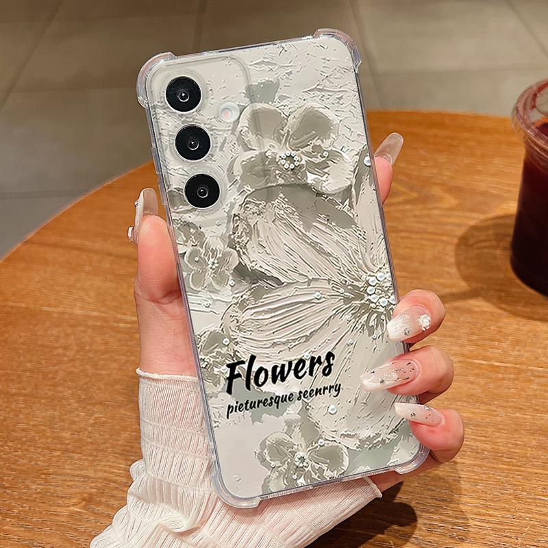 

Oil Painting Flower Print Phone Case For Samsung Galaxy S26 S25 S24 S23 Ultra S22 Plus S21 S24 S25 FE Clear Shockproof TPU Cover Galaxy S21 FE 5G