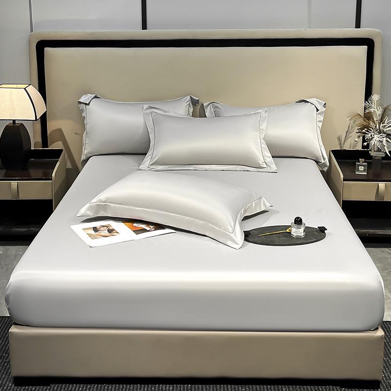 Washed Silk Summer Fitted Sheet Set - Ice Silk Mattress Protector, Cover, and Bedspread (3-Piece)
