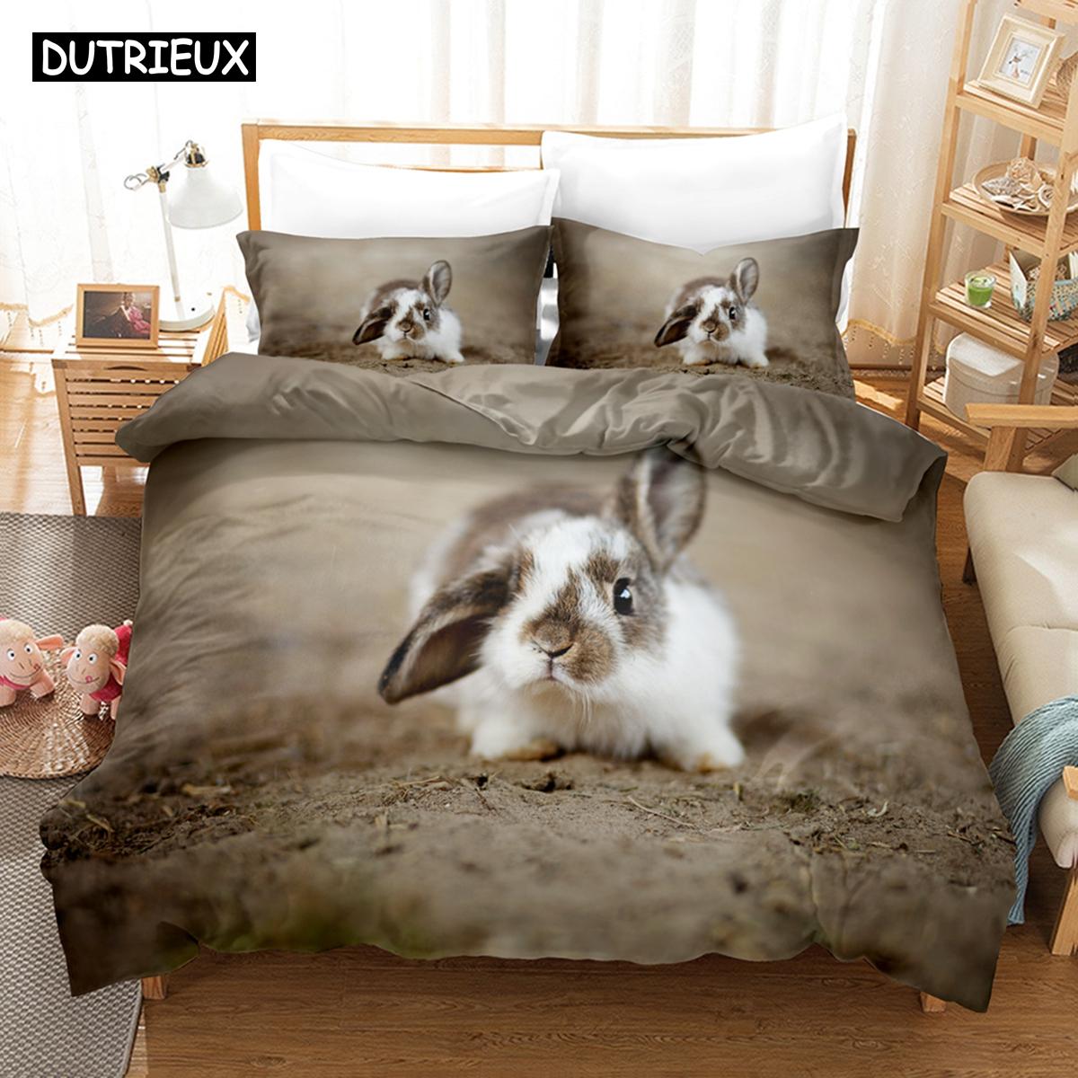 

3D Надрукований Великодній Заєць Кролик Постільна Білизна Набір Пухова Ковдра Підодіяльник З Наволочкою Двоспальний Односпальний Королівський EU Double(200x200cm)