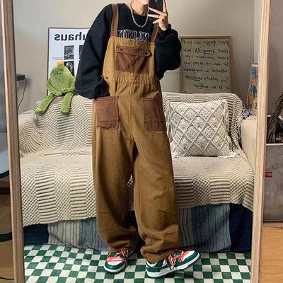 Herren Japanische Retro Wende Overalls Neutral - Orange & Braun, Lockerer Schnitt, Paarkleidungsstil.