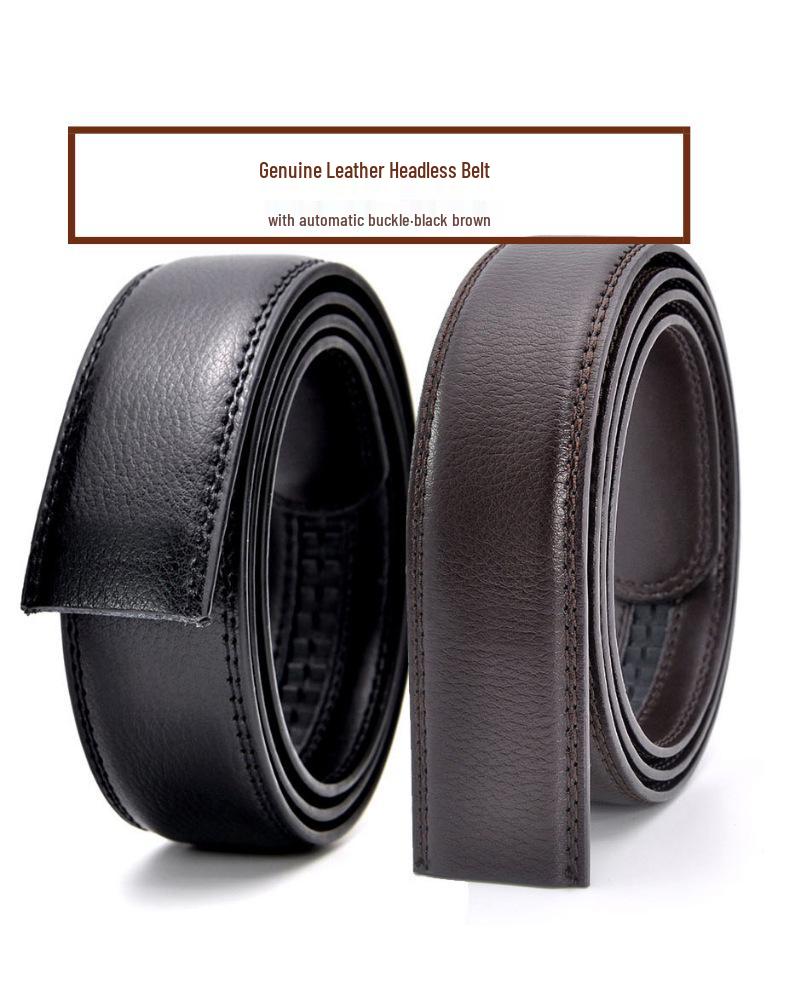 Lychee Pattern Men's Cowhide Belt Body - Automatic Buckle, Headless Design