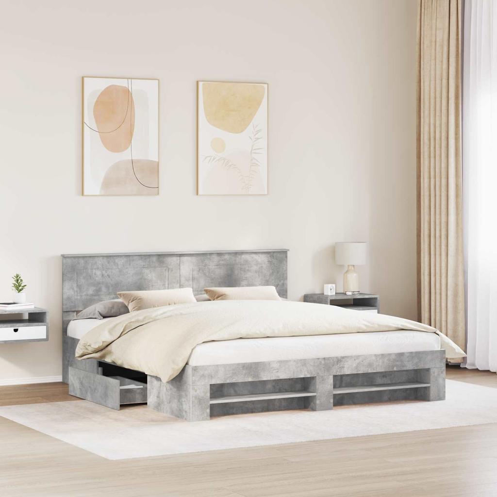 Bed Frame with Headboard Concrete Grey 200 x 200 cm Engineered Wood