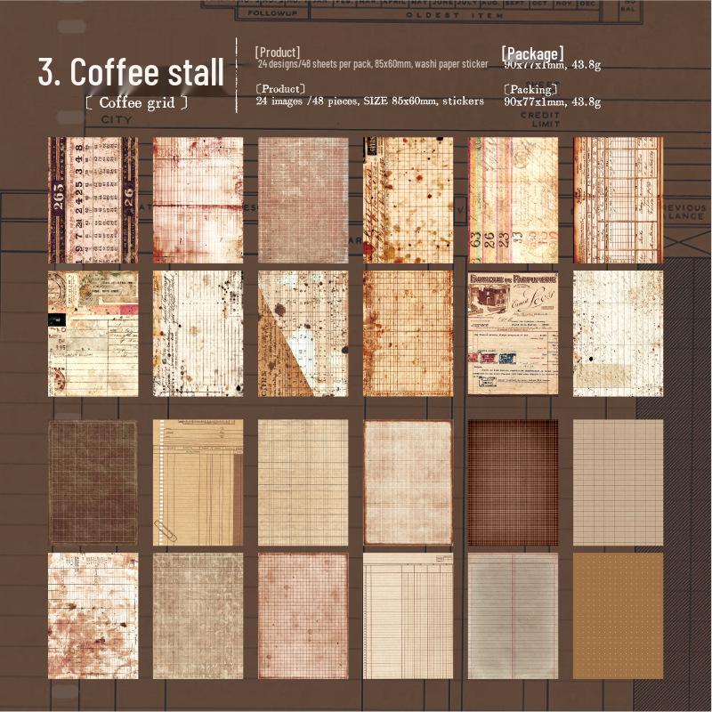 Yan Ji Retro Sticker Book - Old Bill Series: 48 Sheets for Collage & Journaling, 4 Styles Available