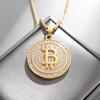 Bling Iced Out Bitcoin přívěsek na krk s kamínky pro muže a ženy Hip Hop Rock Rap Trendy Cool šperk