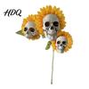 Skull with Sunflower Decor Ornament Halloween Theme Garden Decor Potted Skeleton Flower