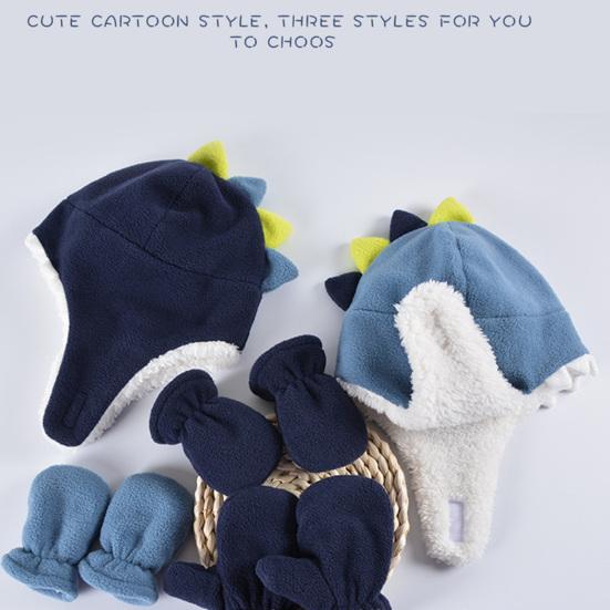 

Yousheng 2 шт./комплект для девочек и мальчиков, шапки, варежки, комплект из двухслойной шапки-ушанки в форме динозавра, теплые флисовые перчатки