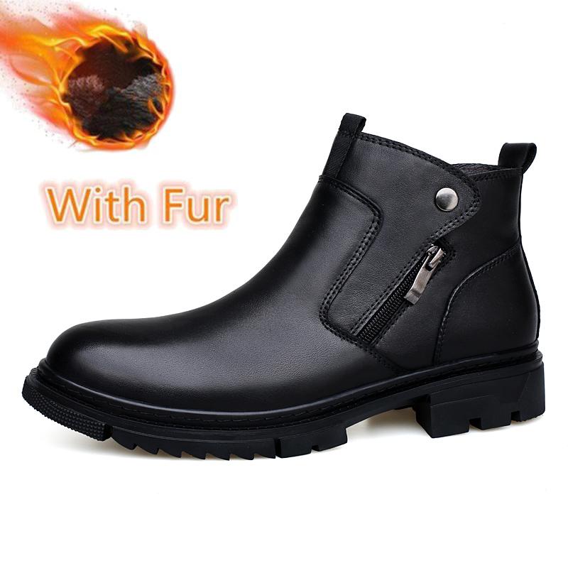 Fashion Genuine Leather Casual Shoe for Men British Style Short Boots Side Zipper High-Top Shoes Man Classic Chelsea Ankle Boots