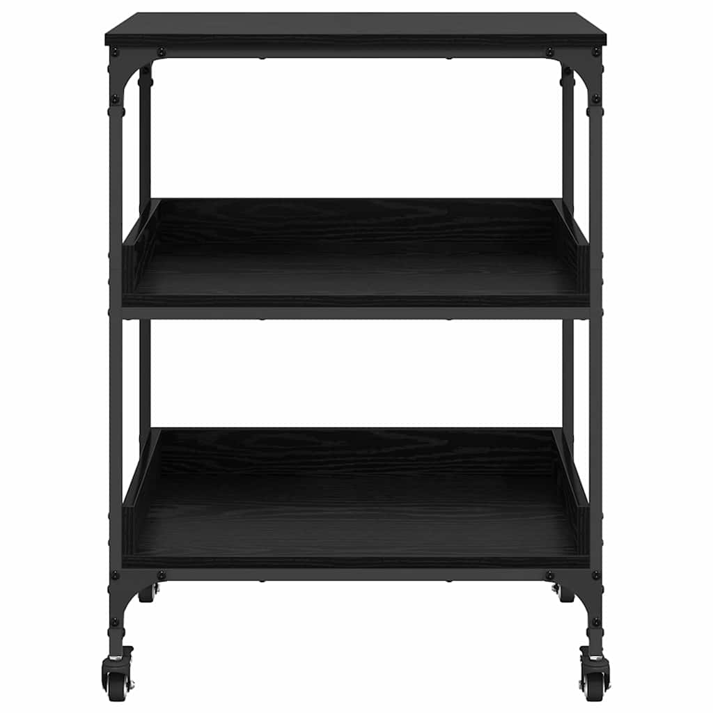 Kitchen Trolley Black Oak Effect 60 X 41 X 80.5 Cm