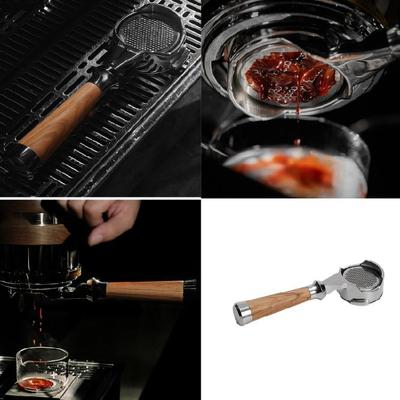 Edelstahl Bodensatzloser Siebträger Holzgriff Filterkorb für Espressomaschine Rostfreie Kaffee-Accessoires