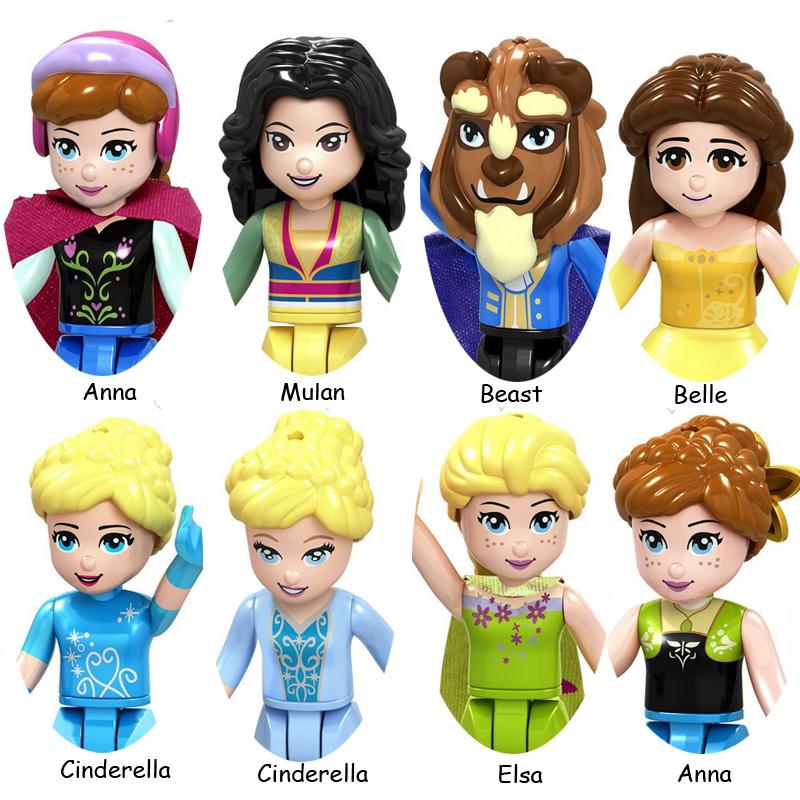 Non-Toxic Fairy Tale Princess Children Belle Beast Cinderalla Anna Olivia Model Figure Blocks Construction Building Bricks Toys For Children