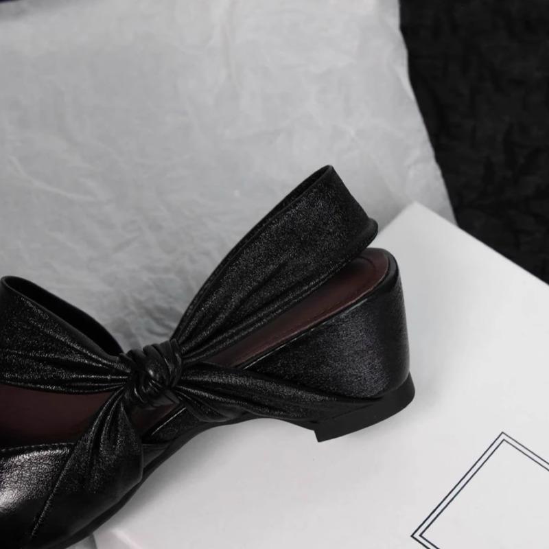 Fashion Baotou Sandals Summer New Square Head Shallow Mouth Butterfly Knot Soft Sole Anti-slip Wear-resistant Low Heel Shoes