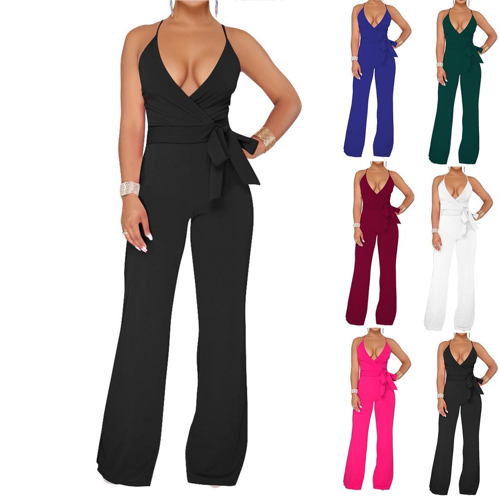 Women's Summer Jumpsuit Elegant Sexy Sleeveless Bodysuit Casual Wide Leg Pants