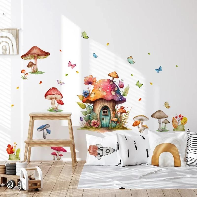 Animal Mushroom Butterfly Wall Sticker Kids Room Background Home Decoration Mural Living Room Wallpaper Funny Decal