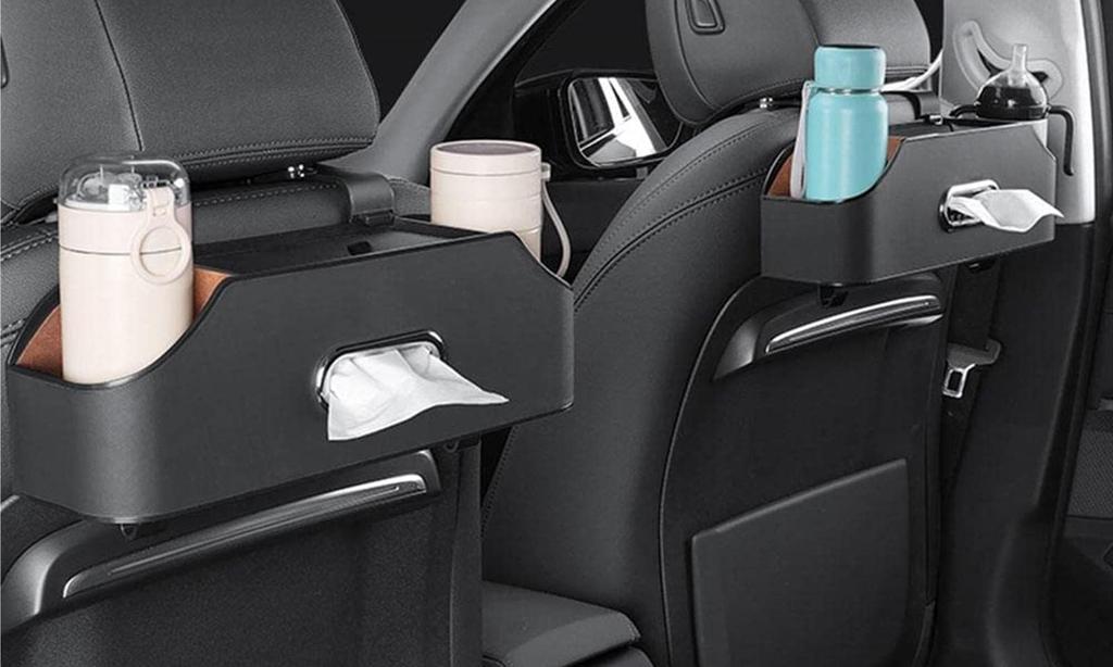 Car Storage, Car Seat Back Organizer with Cup Holder, Tissue Box, Car Tissue Holder,