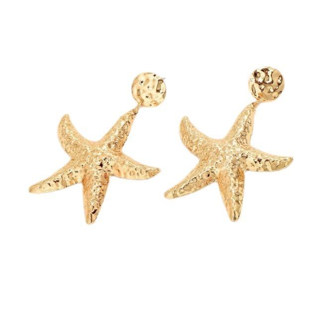 Ins Internet-Berühmtheit Gleiche Ohrringe Goldlegierung Muschelperlen-Ohrringe, Übertriebene Seestern-Ohrringe