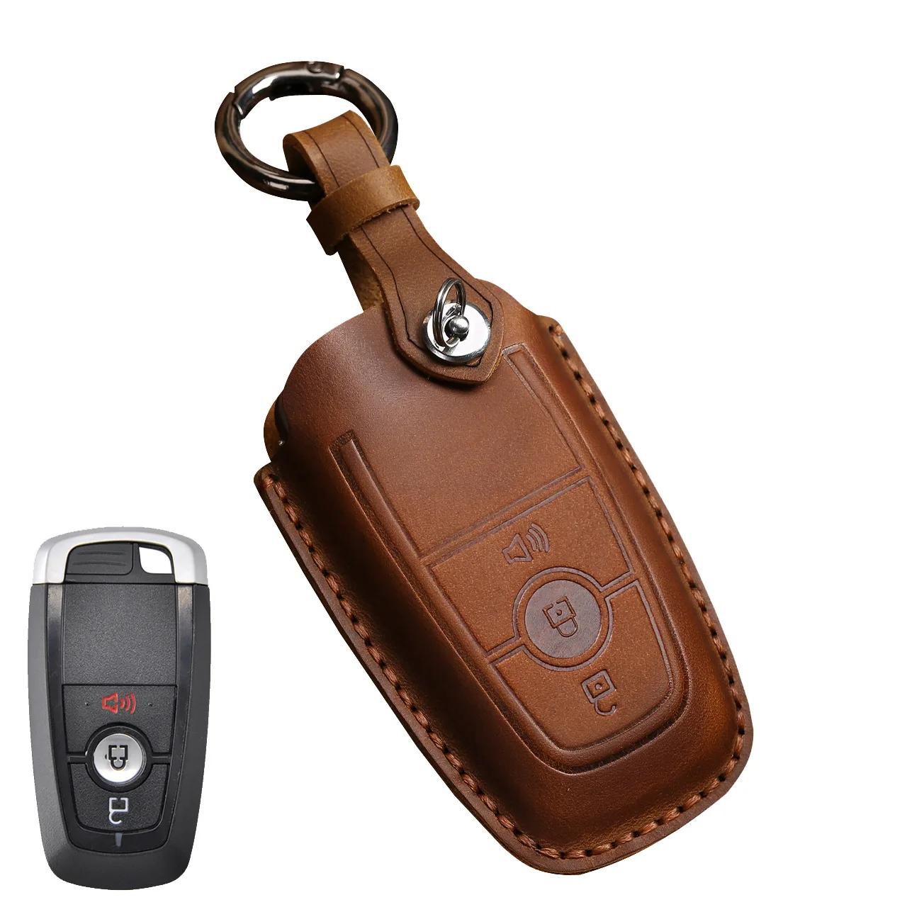 

Leather Car Key Case For Ford Fusion Mustang Explorer F150 Edge Mondeo Focus Mk4 Covers Accessories Car-Styling