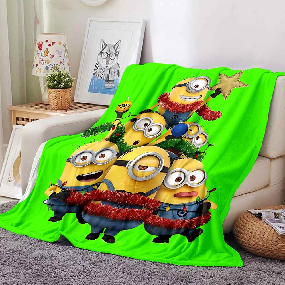 1Pc Christmas Minions Grinch Blanket Soft Throw Blanket For Home Bedroom Bed Sofa Travel Office Solid Christmas Blanket