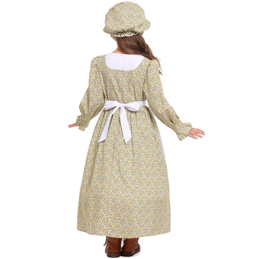 Yellow Floral Scarf Colonial Girl Pastoral Dress - Explorer Outfit Long Grassland Style