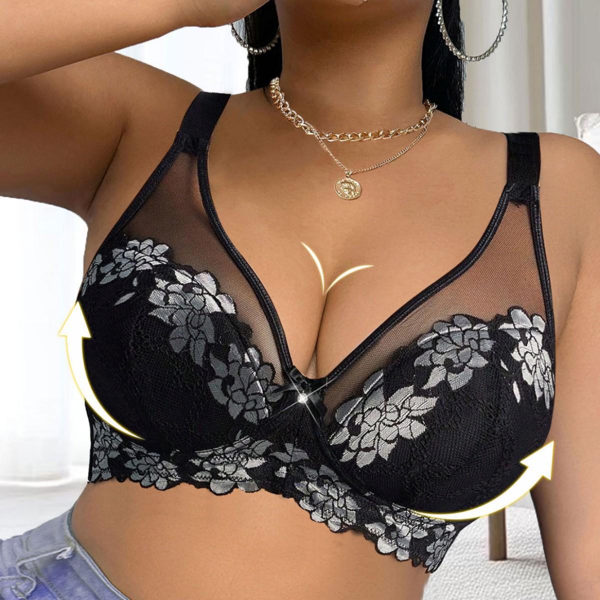 

Ультратонкое кружевное вышитое нижнее белье больших размеров для полных девушек с несъемными нагрудными вкладышами 95C
