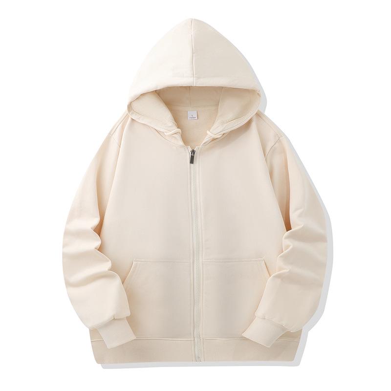 Unisexový kardigan s kapucí a dlouhým rukávem na zip s potiskem loga - Jednobarevný pracovní styl na jaro a podzim