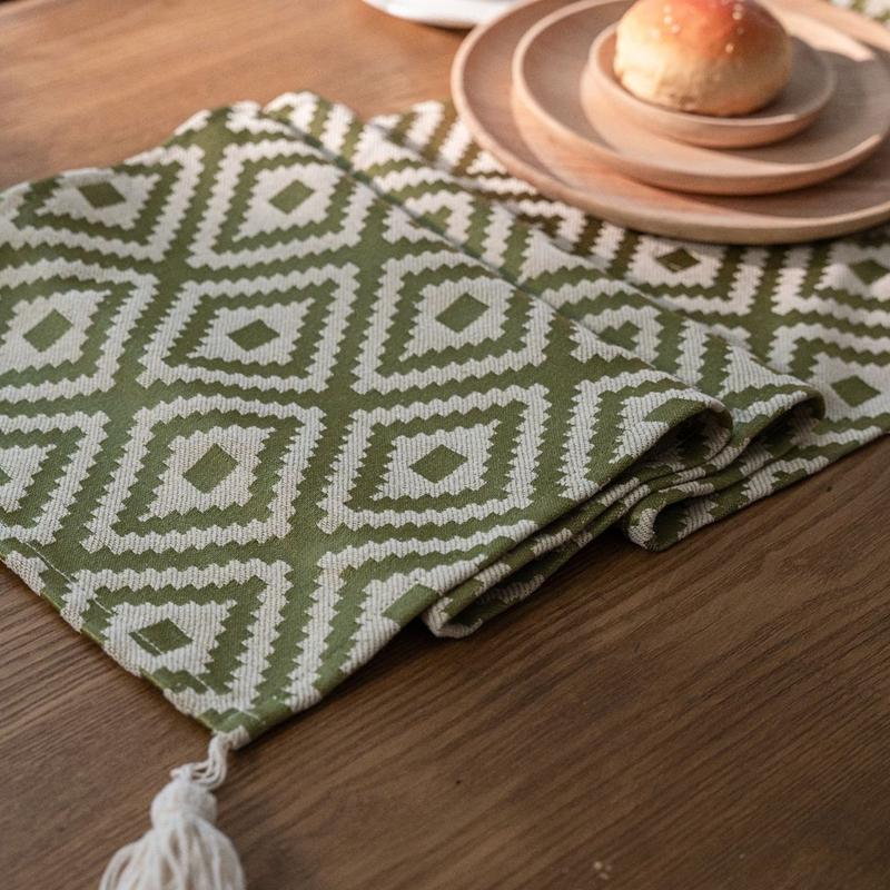 Nordic Simple Geometric Table Flag Fringe Living Room Dining Flag Long Strip Polyester Cotton Jacquard Decorative Tablecloth
