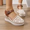 Spring and Summer New Bag Head Rear Hollow Hollow Breathable Word Belt Wear Casual Women's Slope Heel Sandals