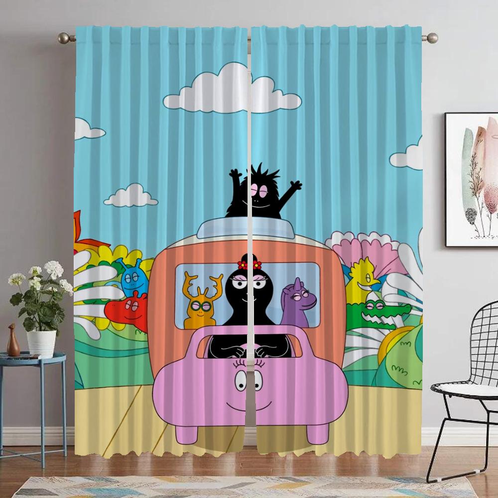 Les Barbapapa Home Interior Curtains 2 Pieces Tulle for Bedroom Halloween Decoration Modern Living Room Curtains Shades Curtain