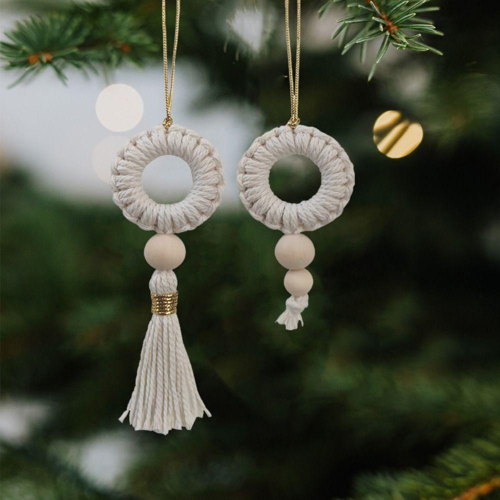 2pcs Woven Christmas Wreaths Pendant Cotton Rope Christmas Tree Ornaments Boho   New Year