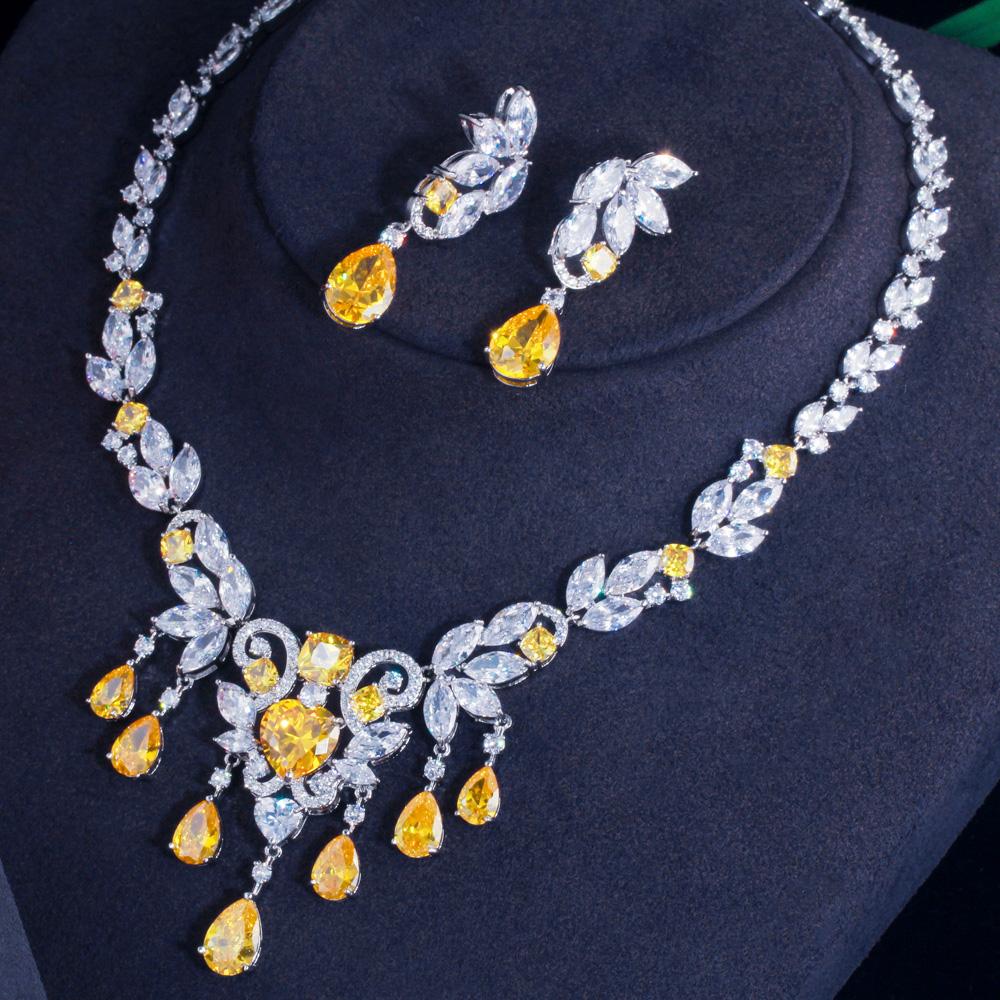 Set de cercei colier cu ciucuri de lux alb auriu CMM Set de bijuterii cu zirconiu în stil boem