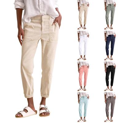 Damskie robocze codzienne spodnie cropped, casualowe zwężane spodnie typu utility do joggingu z kieszeniami