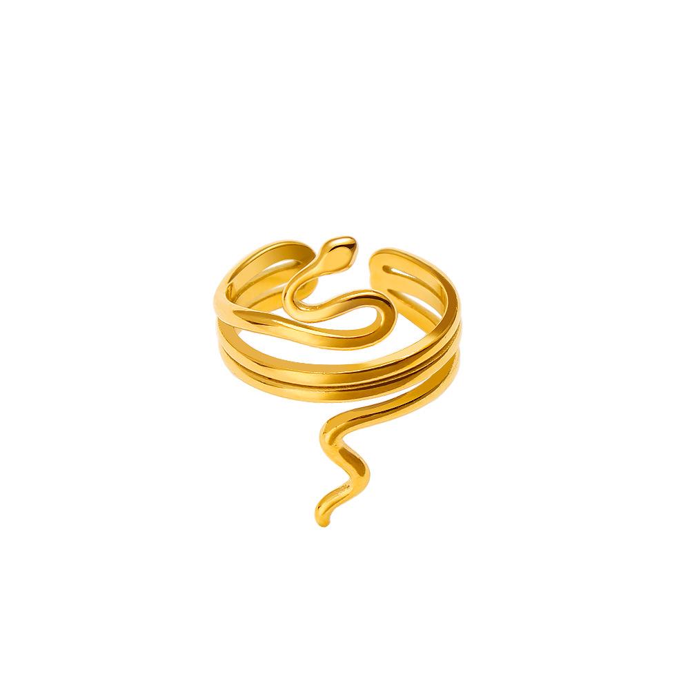 18K Gold Stainless Steel Adjustable Snake Design Open Ring for Men and Women