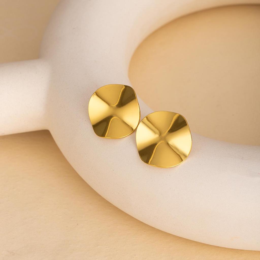 European Retro Geometric Leaf & Heart Stainless Steel Stud Earrings