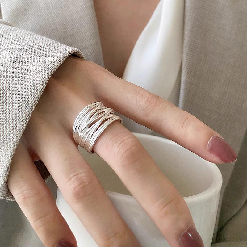 925 Silve Frosted Moon Ring for Women Girl Letter Versatile Irregular Jewelry Gift
