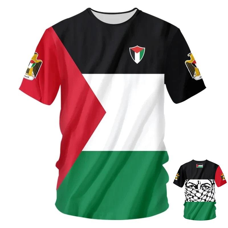 Fashion Palestine Flag National Emblem Pattern 3D Printed T-shirts Summer Trend  Short Sleeve Sports Football T-shirts Loose Breathable Tops