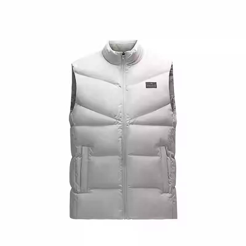 Anta Solid Color Zip Stand Collar Breathable Versatile Down Vest Men Vest Light-Chestnut-Gray 152447912-1