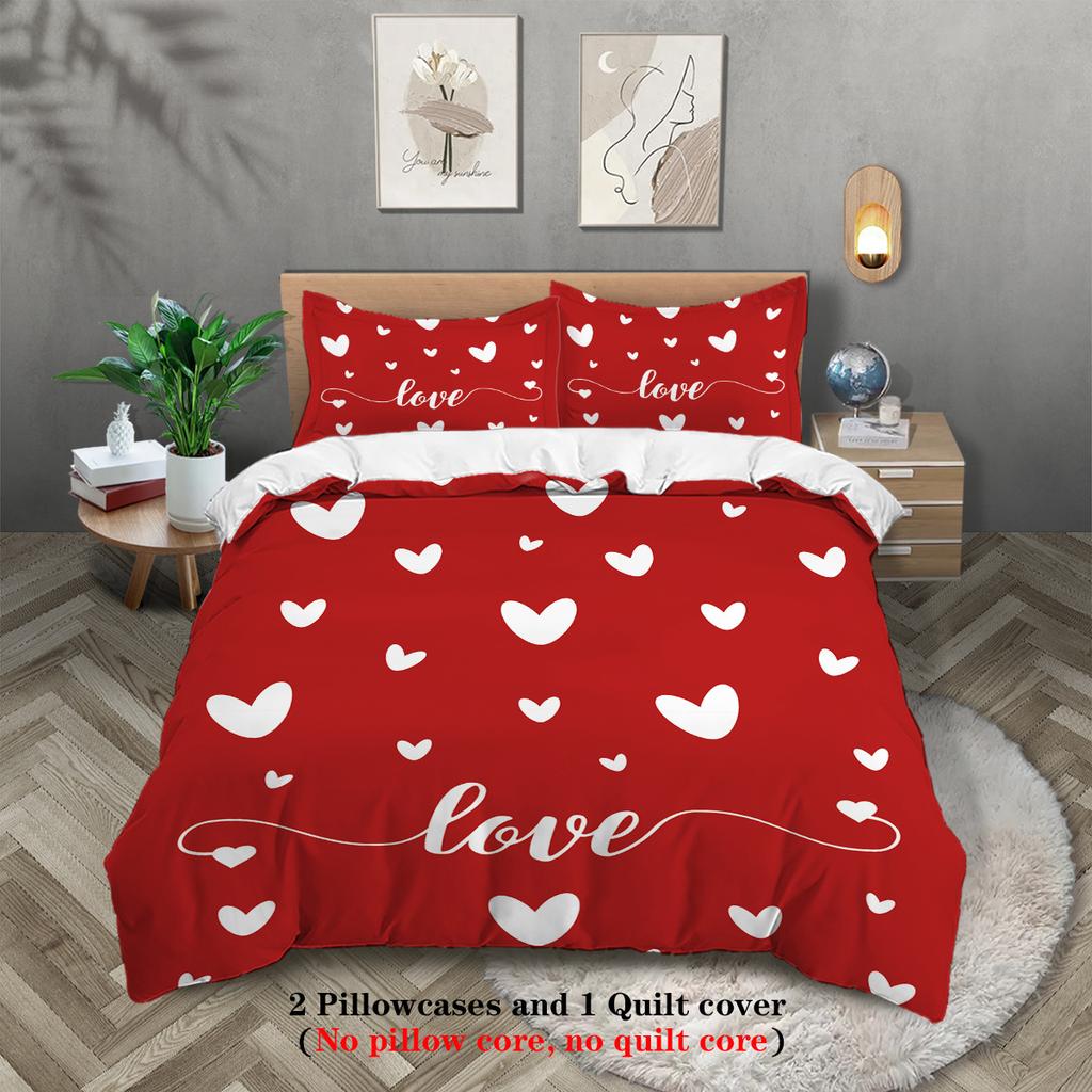 Valentinstag 3D Digitaldruck Polyester Dreiteiliger Bettbezug Bettwäsche Bettbezug Kissenbezug