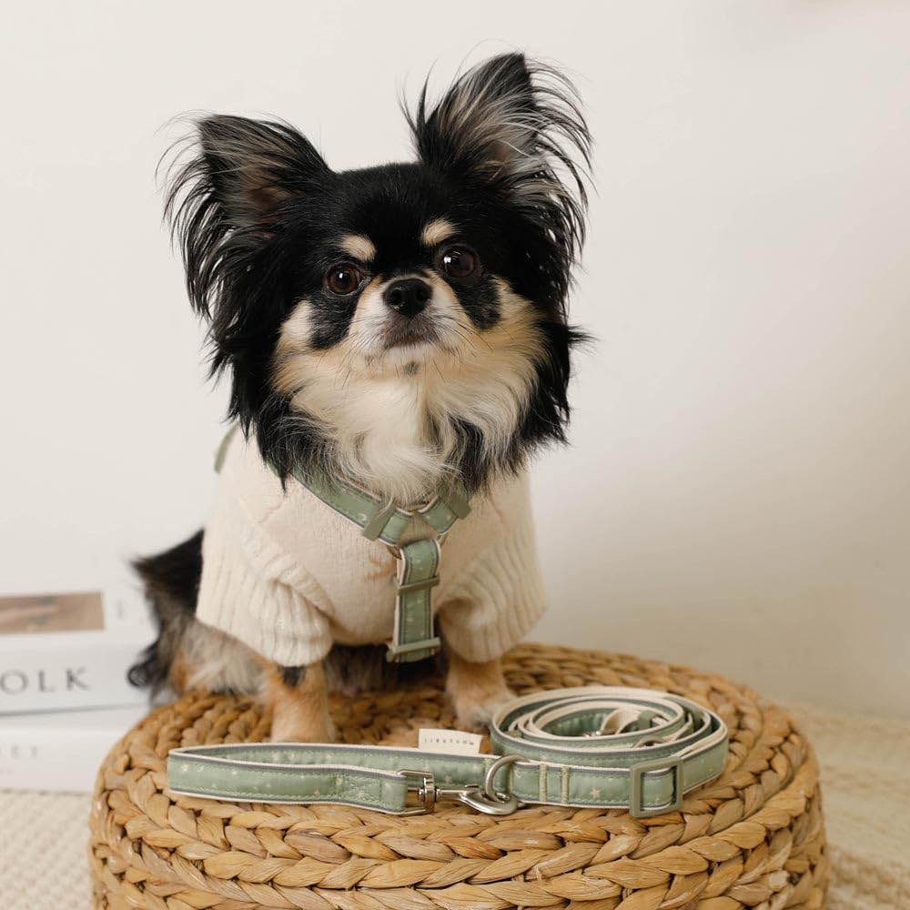 monchéri 2-Way Reflective Star Pattern Dog Leash/IVORY/FREE, Cute, Stylish, Popular Brand, Suitable for Toy Poodles, Chihuahuas, and Small Dogs