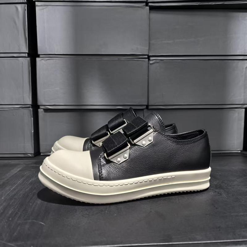 Spring Summer New Arrival Low Top Hook&Loop Couple Style Casual Board Shoes Round Toe Thick Bottom Genuine Leather Sneakers