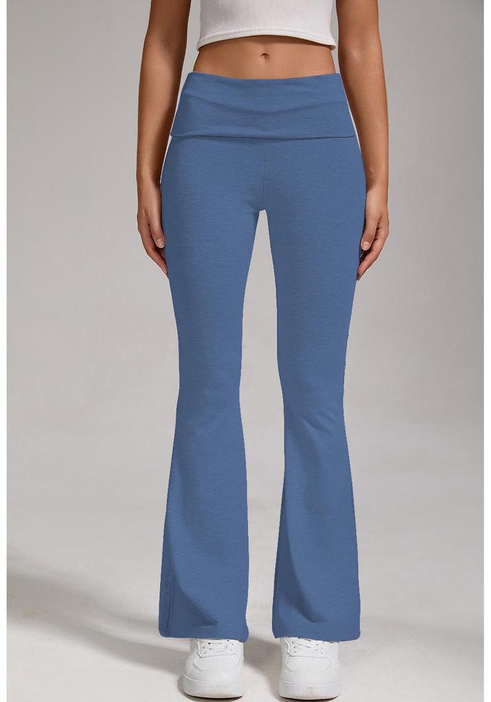 Women's Low-Waist Flared Yoga Pants - Casual Exercise Sportswear, European & American Style, High-Waisted Wide-Leg Design.