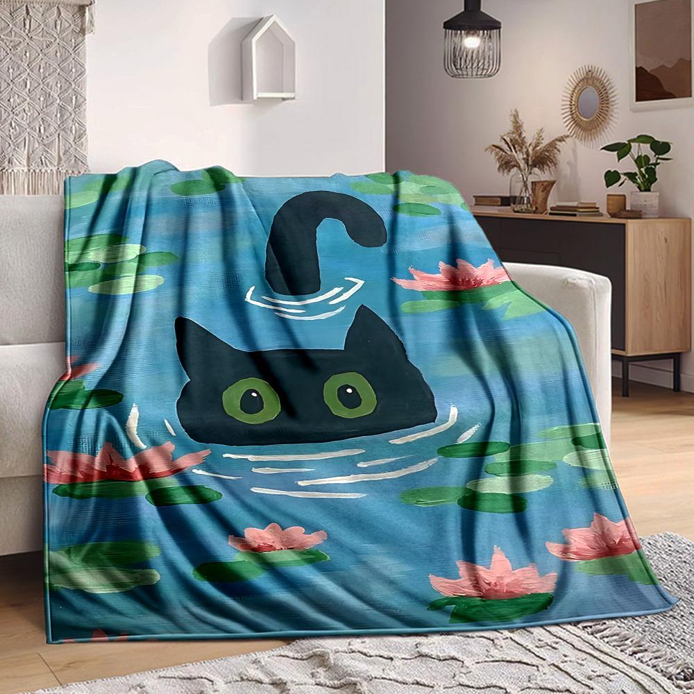1pc Cat Pond Lightweight Flannel Blanket, Comfortable and Warm Blanket, for Office and Camping Sofa Bed, Livingroom014