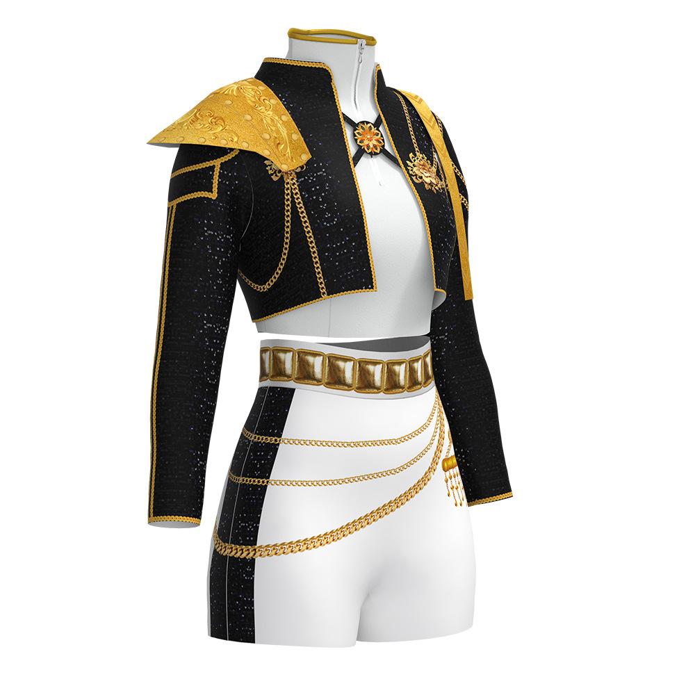 Anime Kid's Kpop Demon Hunter Cosplay Rumi Zoey Mira Costume Girls Black Golden Stage Performance Clothes Halloween Costume