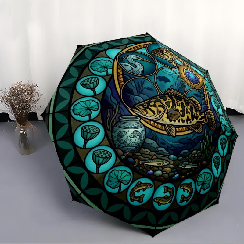 Underwater Harmony Mandala Pattern Umbrella, Portable and Foldable Design, 8 Ribs, a Casual Accessory for Halloween, Christmas, and Birthday Gifts.