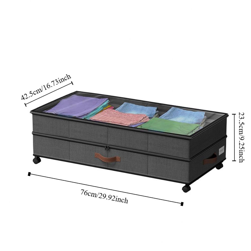 Double Layer Dividers Under Bed Storage Box with Wheels Clear Lids Organizer Bins Dustproof Foldable Storage Rack Clothes Shoes