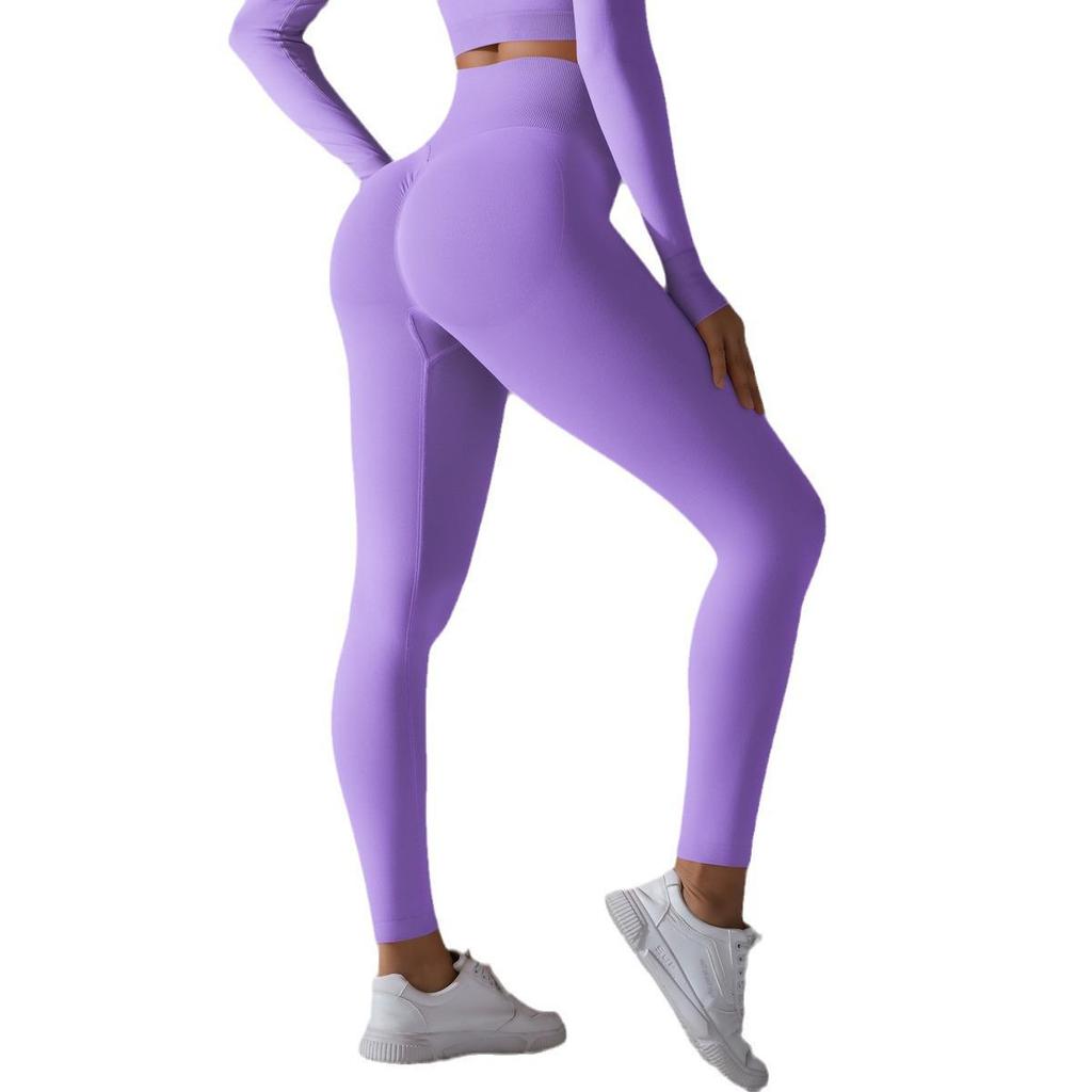 Nahtlose High-Waist Yoga-Hose mit Po-Lifting für Damen - Unifarbene Fitness- und Laufbekleidung