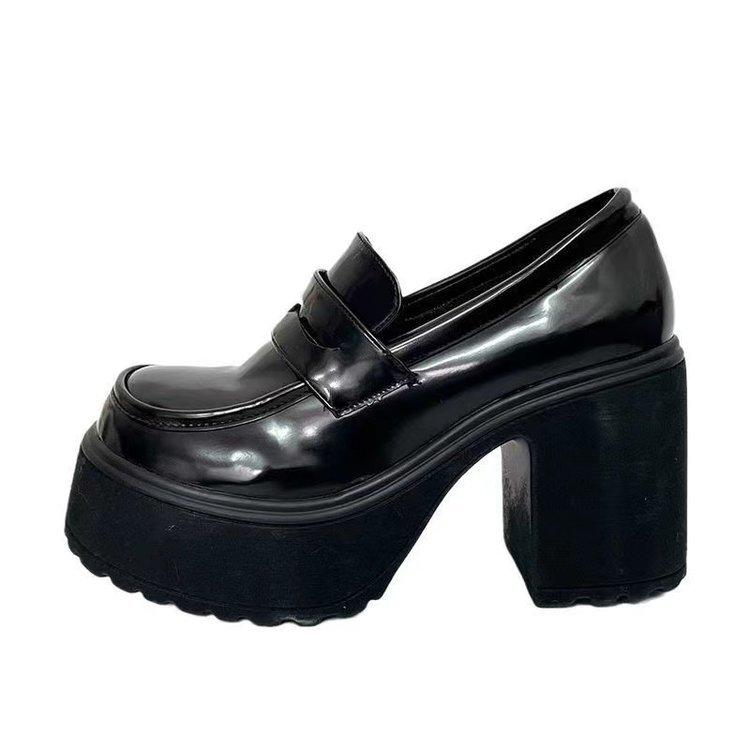 Taizhou Thick-soled Black Fashion Single Shoes College Style Pedal High Heels Autumn New Shoes Women