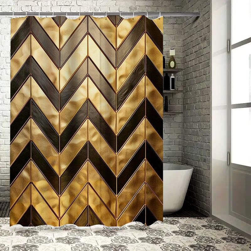 

Modern Luxury Bathroom Shower Curtain With Gold Black Chevron Pattern For Home Decor W60H190(CM)-1 Pcs